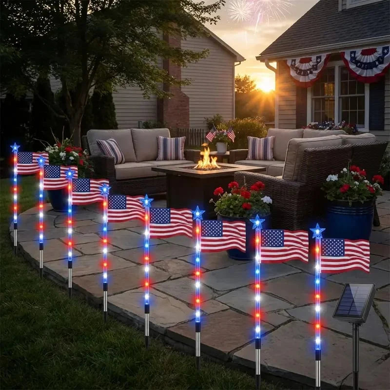 8PCS Solar American Flag Path Lights 🇺🇸