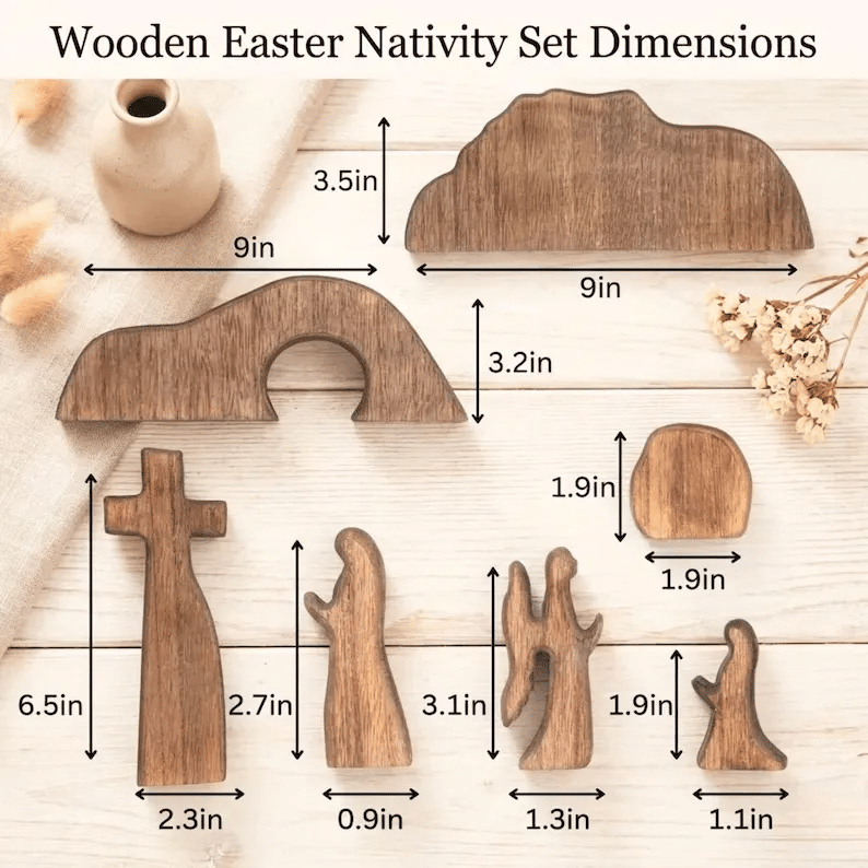 Wooden Resurrection Scene - Jesus Empty Tomb & Cross Easter Decor Set