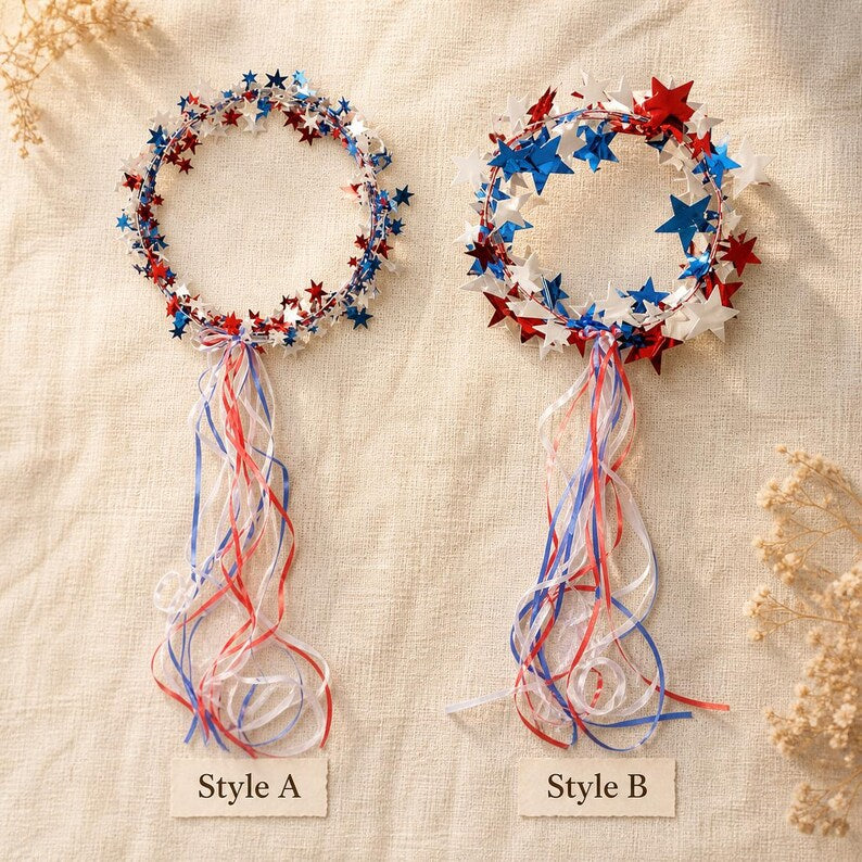 Sparkling Americana Star Crown with Flowing Ribbons 🇺🇸✨
