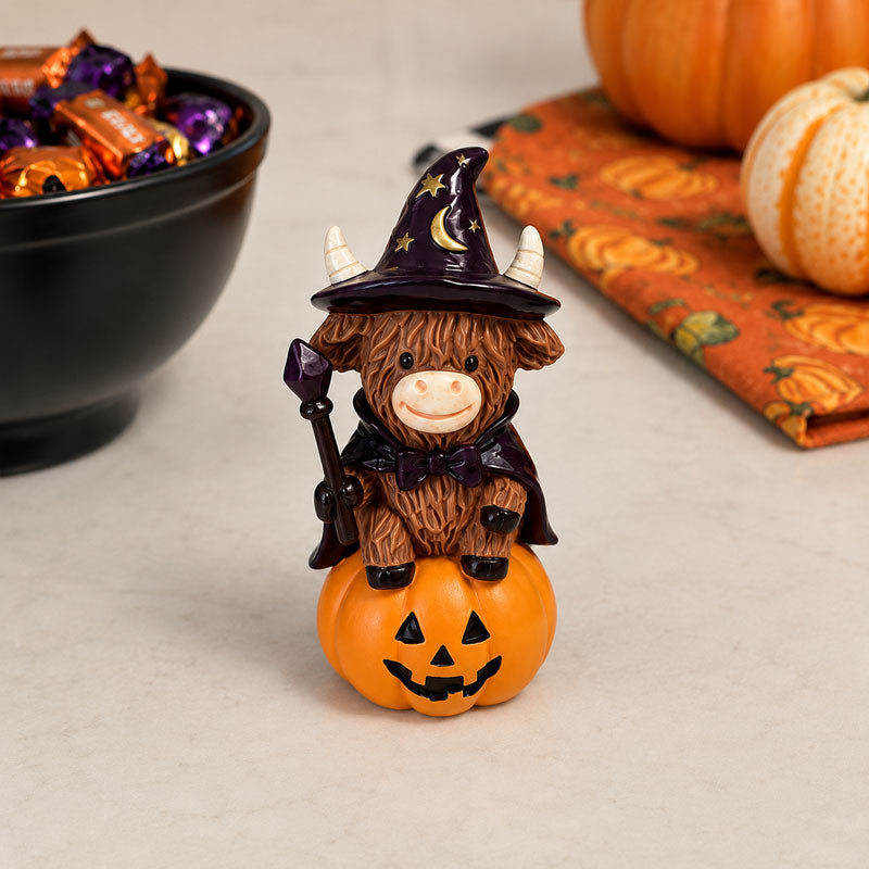 Halloween Highland Cow Ornament – Spooky Cute Tabletop Decor