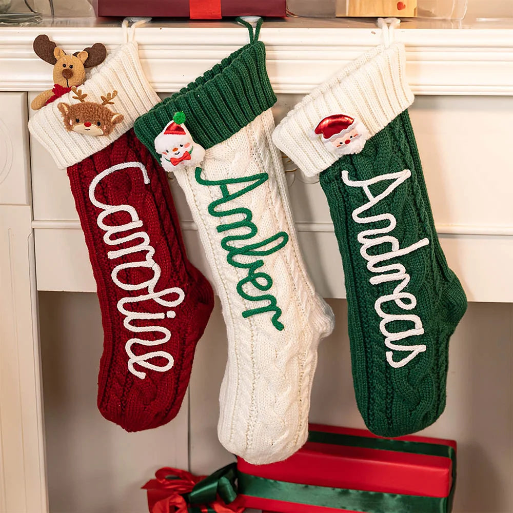 Personalized Snowman Santa Claus Elk Knitted Christmas Stocking with Name Christmas Gift for Family