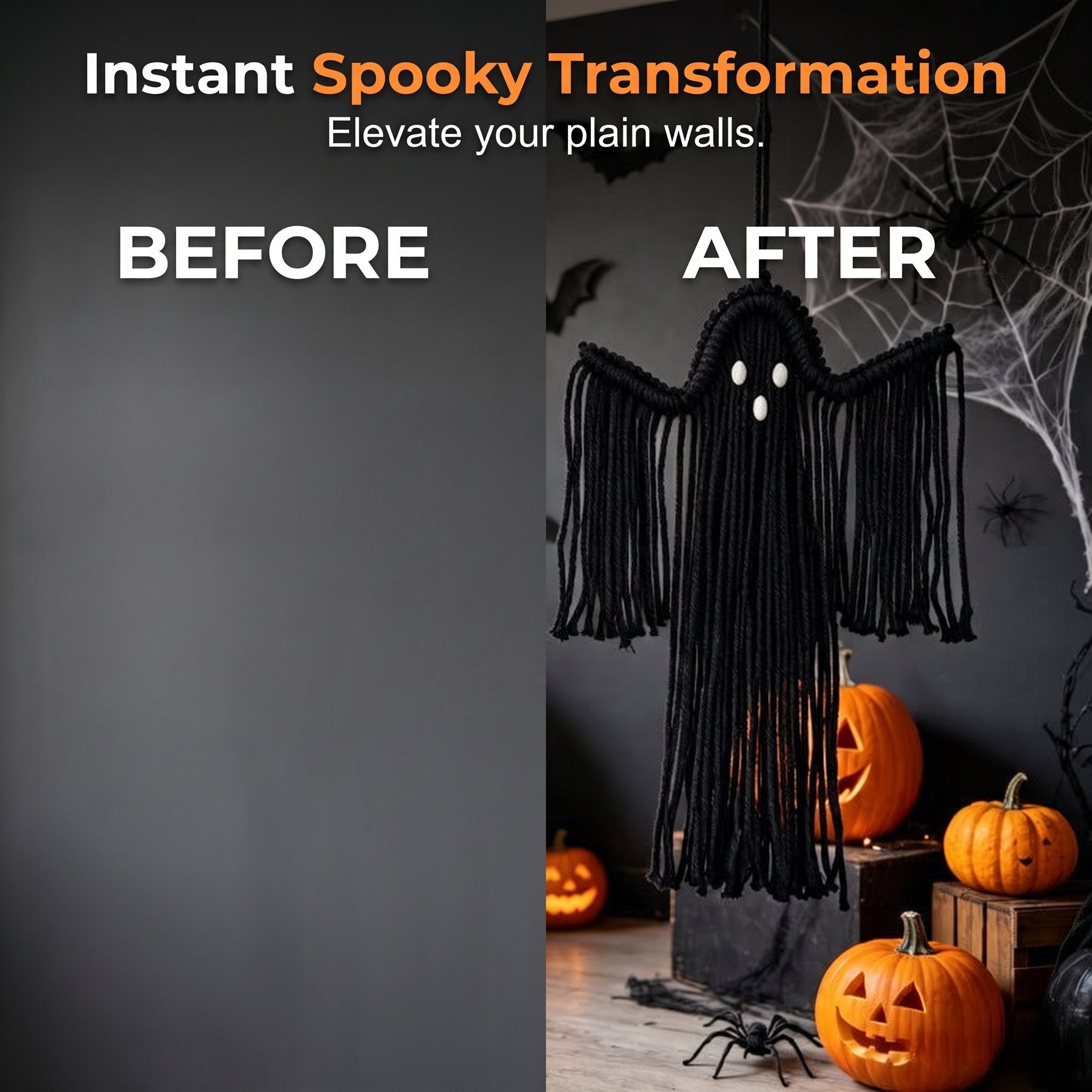 Woven Halloween Ghost Wall Decor - Handmade Boho Hanging Decoration