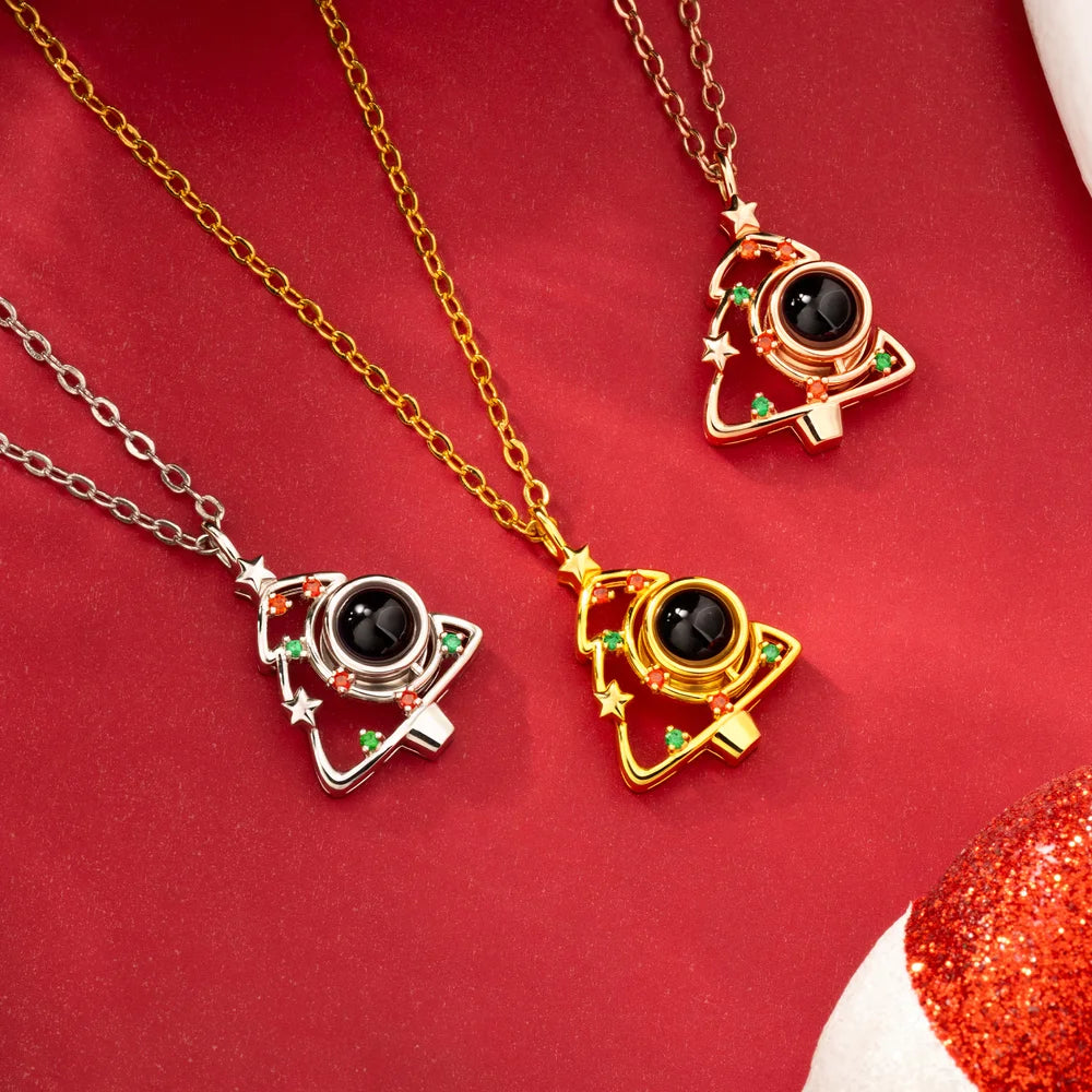 Personalized Christmas Tree Micro-Carved Photo Projection Necklace