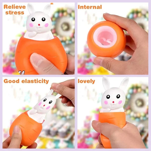 Easter Squeeze Toys 4 Pack Carrot Shape Bunny Pop Up Stress Relief Fidget Toys