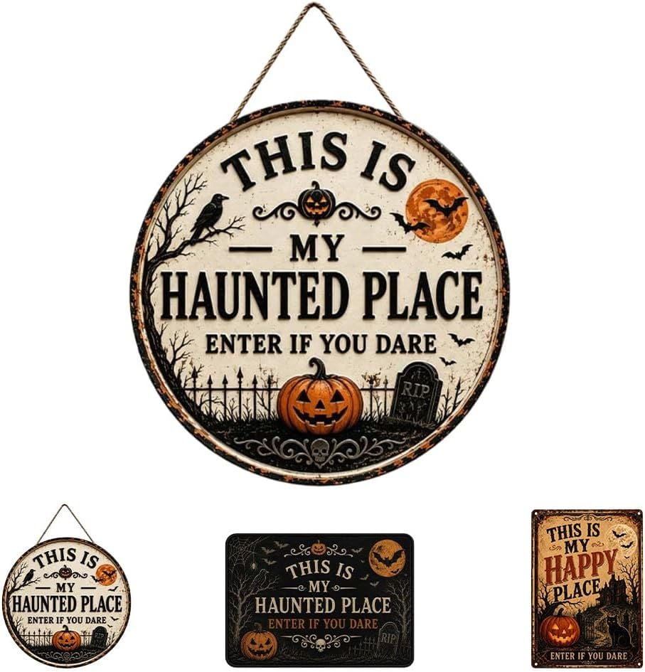 Haunted Place Halloween Door Sign – Spooky Home Decor