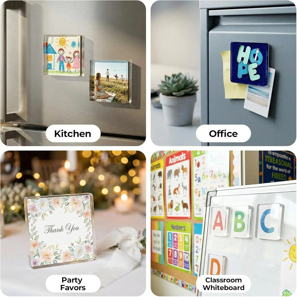 Magnetic Photo Frames 2"x2" Clear Acrylic DIY Fridge Magnets