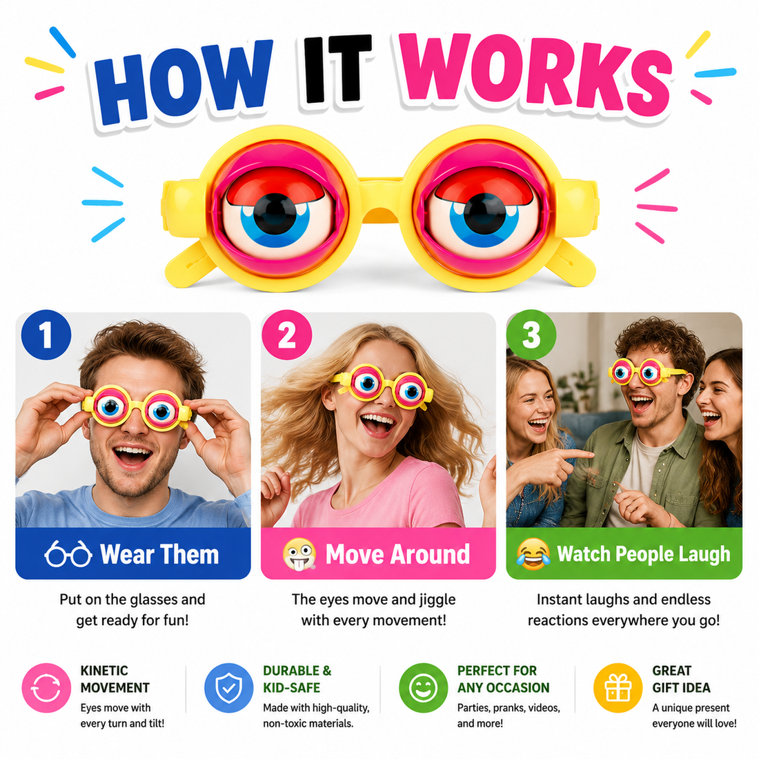 Kinetic Crazy Eyes Glasses for Instant Laughs & Party Fun