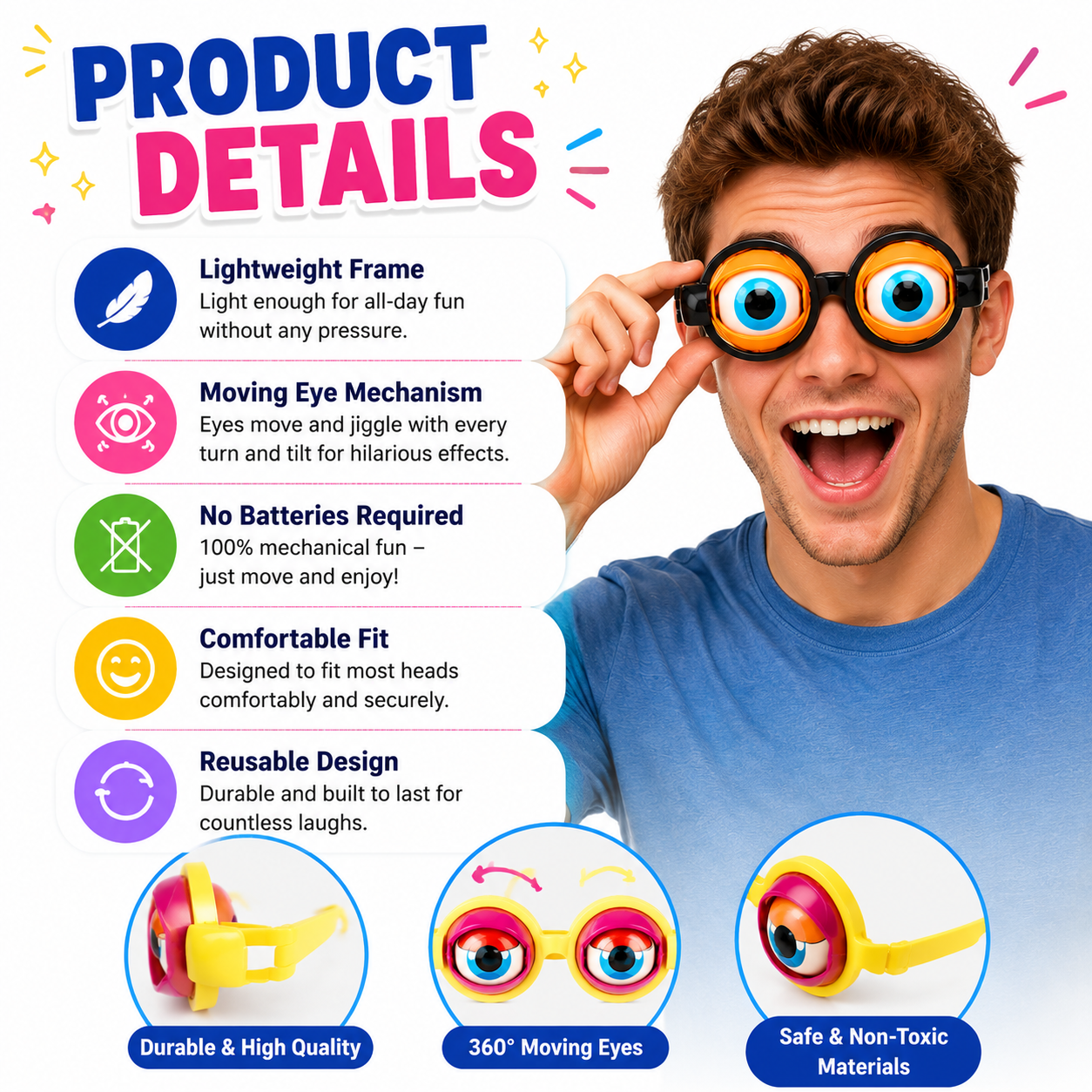 Kinetic Crazy Eyes Glasses for Instant Laughs & Party Fun