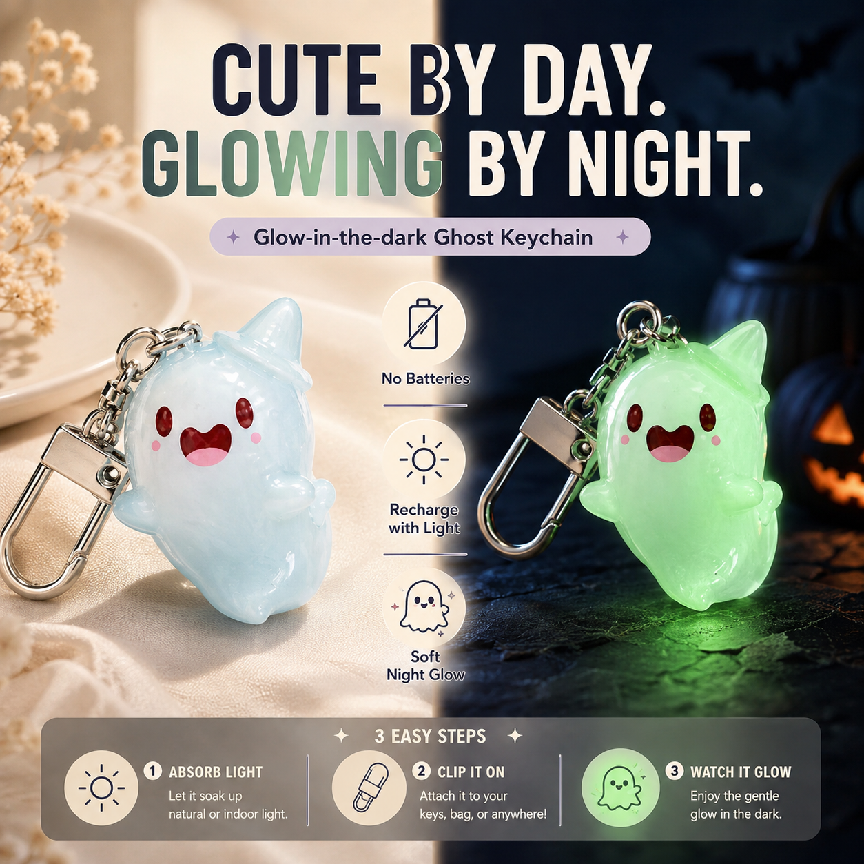 6pcs Glow-in-the-Dark Ghost Keychain Cute Halloween Gift