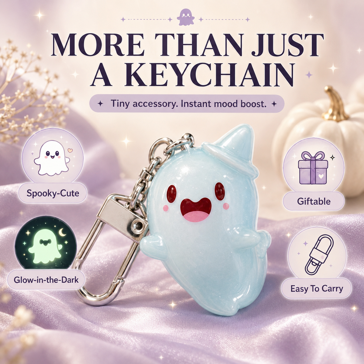 6pcs Glow-in-the-Dark Ghost Keychain Cute Halloween Gift