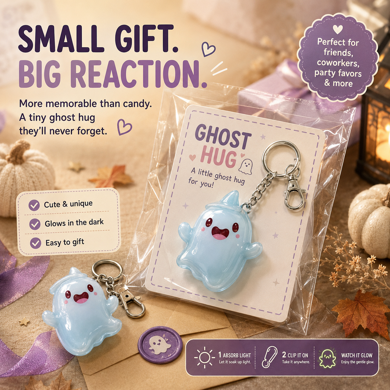 6pcs Glow-in-the-Dark Ghost Keychain Cute Halloween Gift
