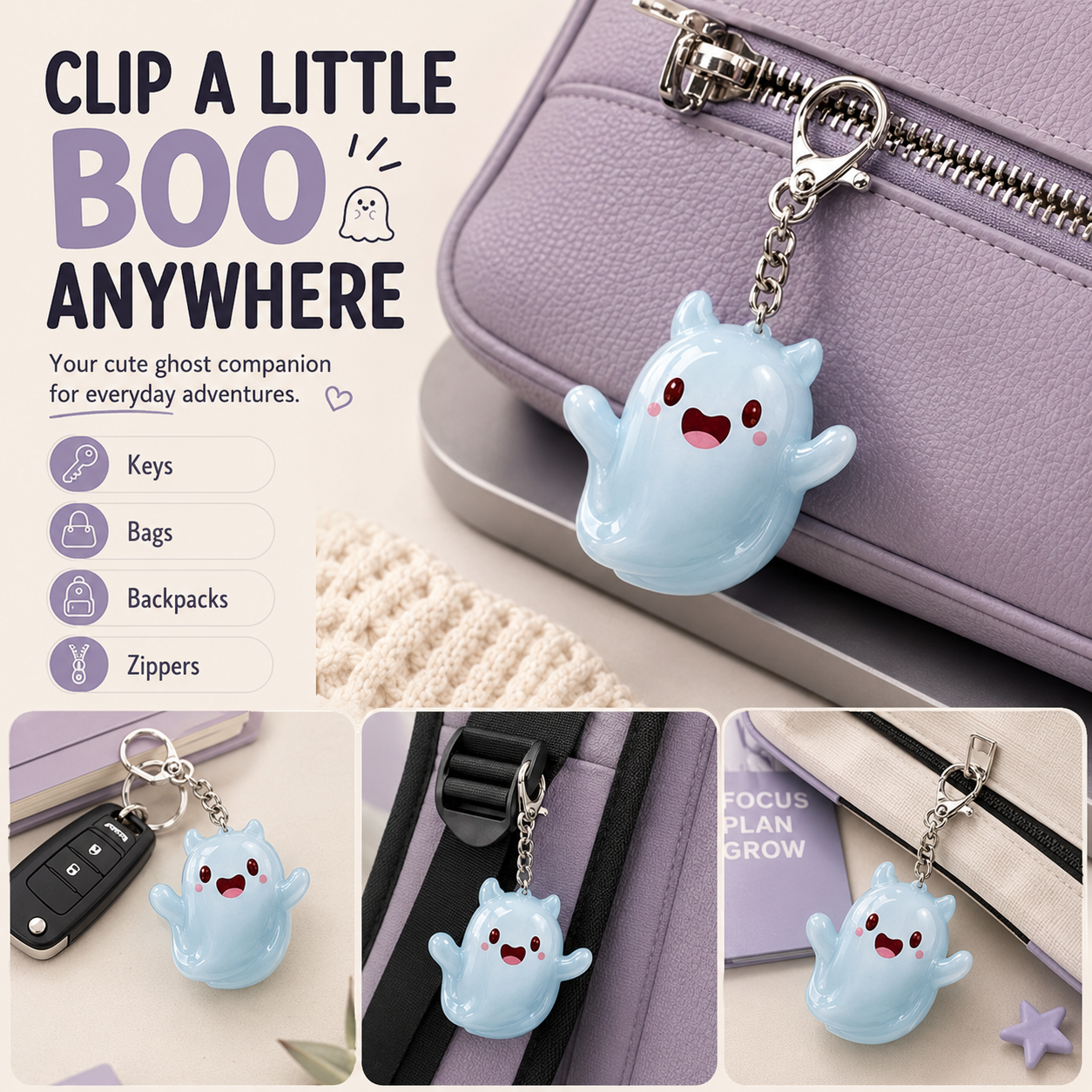 6pcs Glow-in-the-Dark Ghost Keychain Cute Halloween Gift