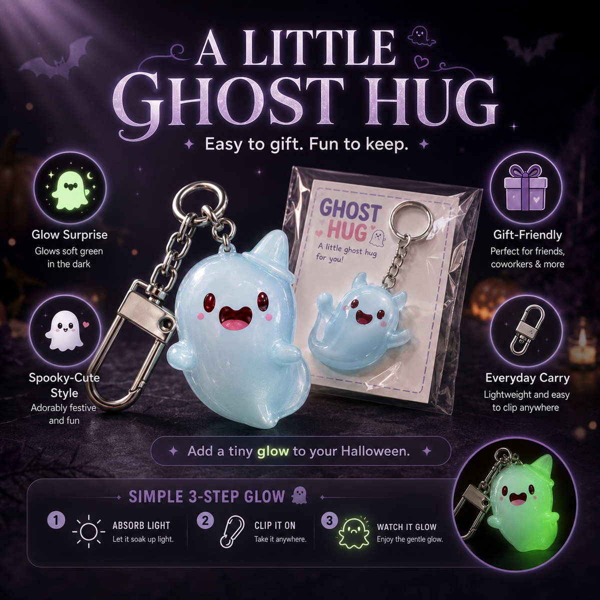 6pcs Glow-in-the-Dark Ghost Keychain Cute Halloween Gift