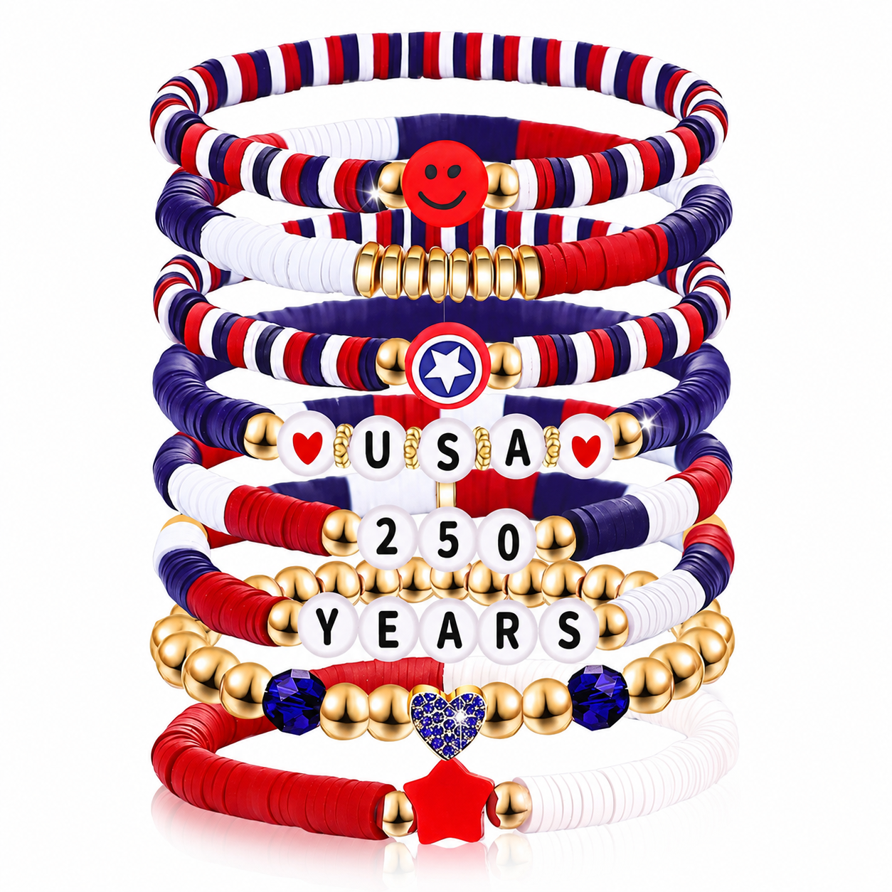 4th of July Red White Blue Clay Beaded Bracelet