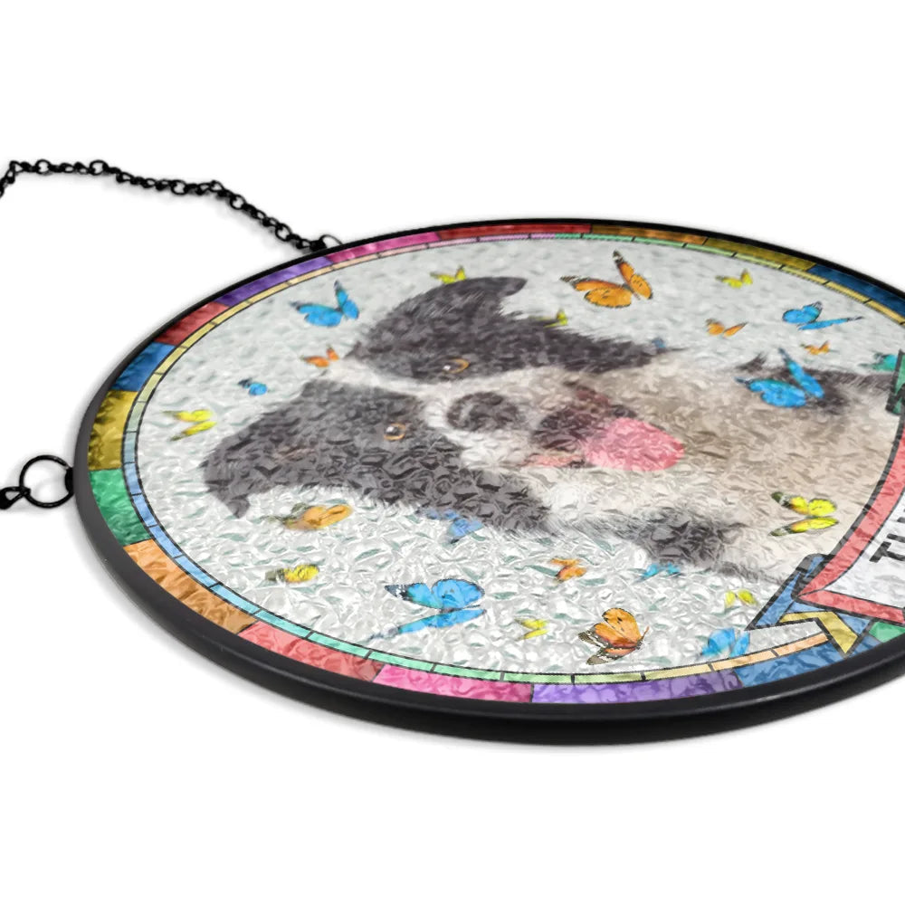 Custom Photo Butterflies Dog Cat - Personalized Stained Glass Window Hanging Suncatcher