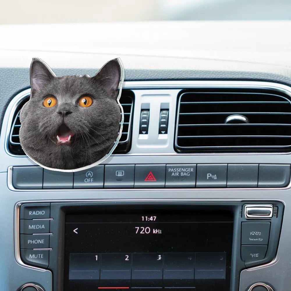 Custom Photo Funny Face Cut Kids Dogs Cats - Personalized Acrylic Car Vent Clip