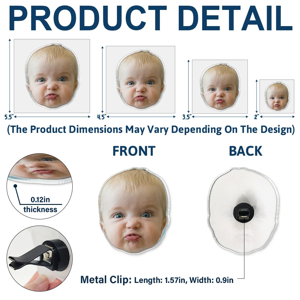 Custom Photo Funny Face Cut Kids Dogs Cats - Personalized Acrylic Car Vent Clip
