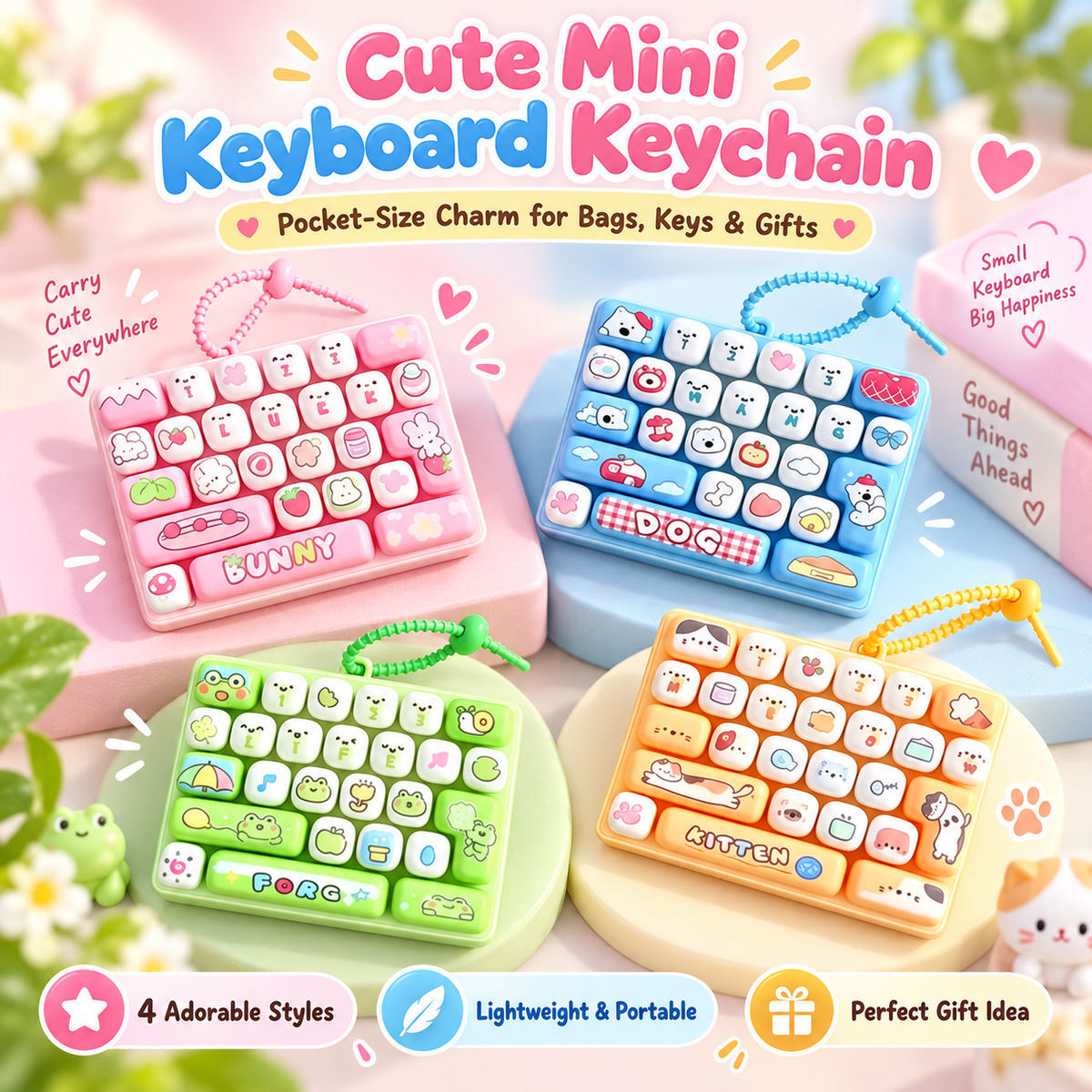 ⌨️ Cute Mini Keyboard Keychain – 4 Adorable Pastel Styles!