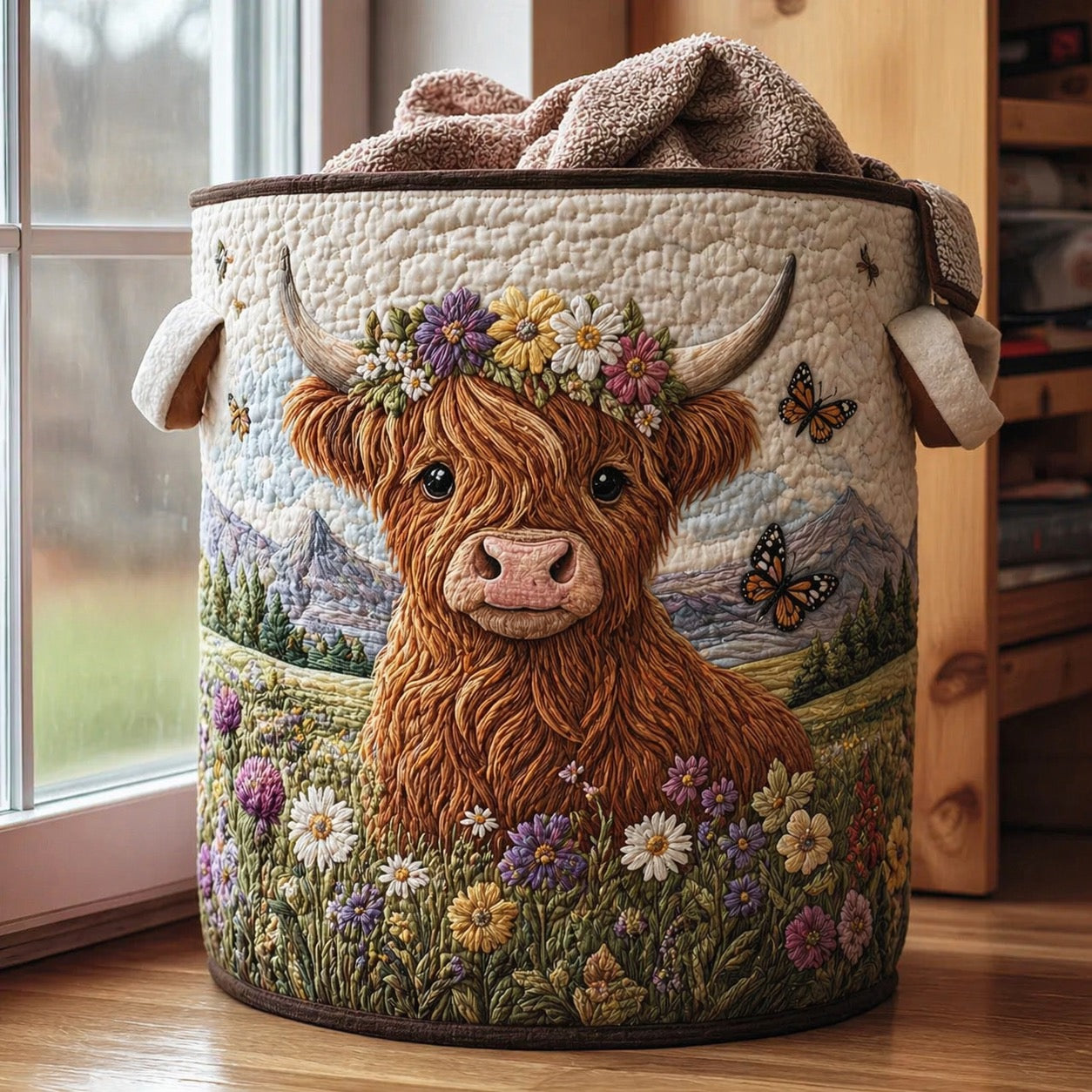 Highland Cow Garden Charm Storage Basket