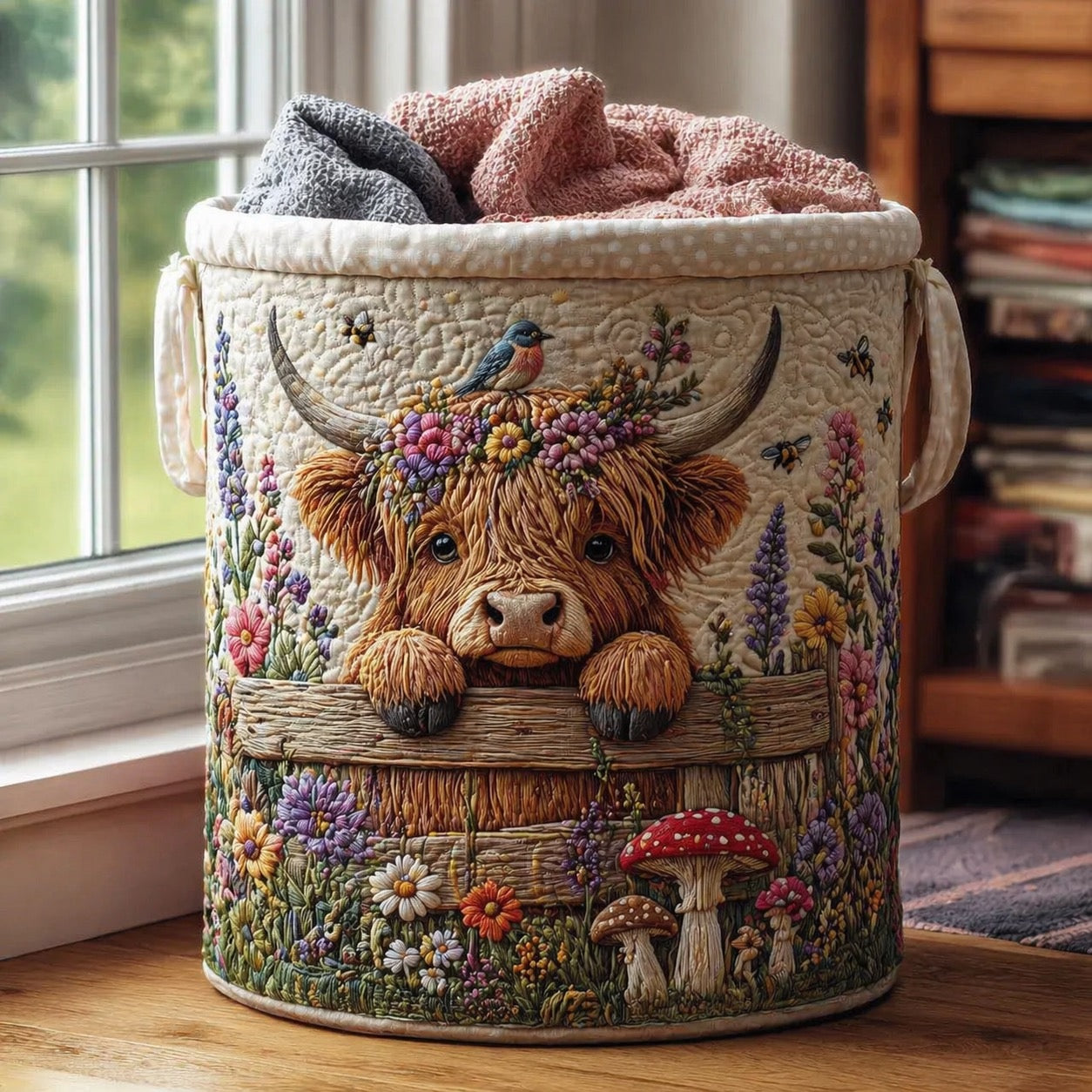 Highland Cow Garden Charm Storage Basket