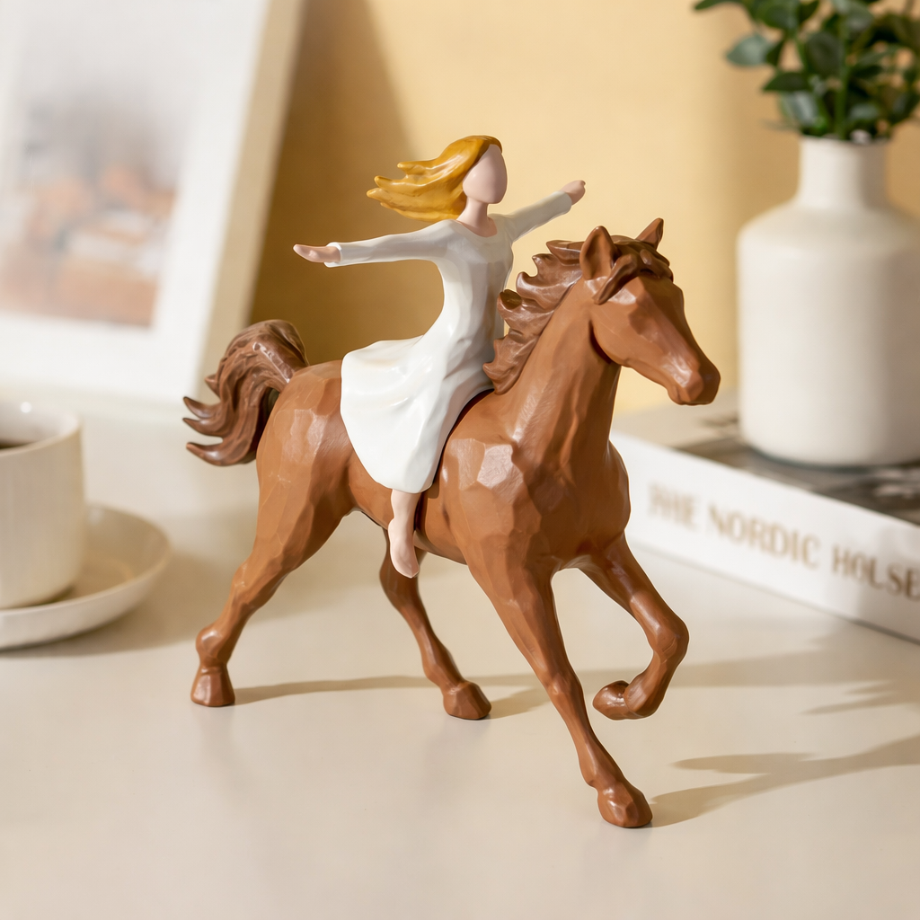 Figurine Fille à Cheval en Résine Faite à la Main