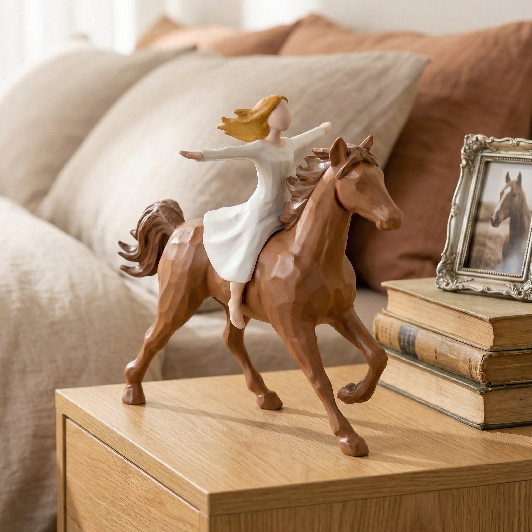 Figurine Fille à Cheval en Résine Faite à la Main