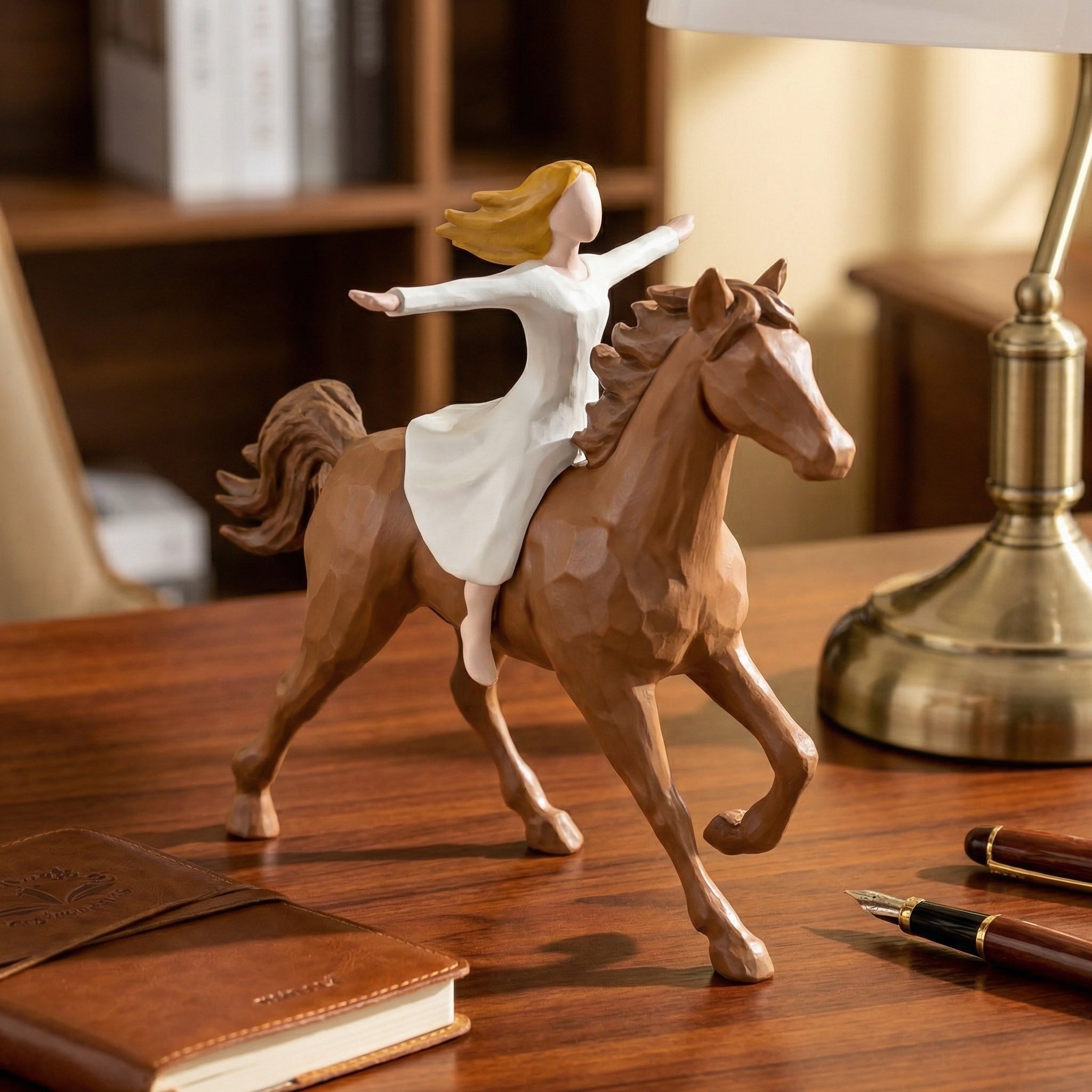 Figurine Fille à Cheval en Résine Faite à la Main