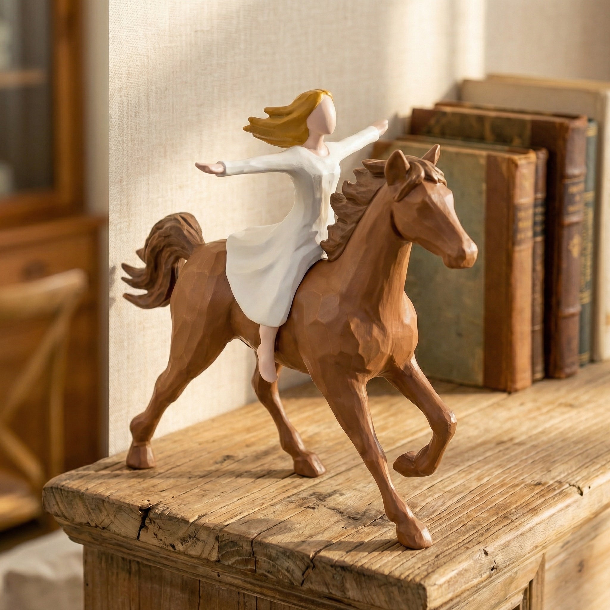 Figurine Fille à Cheval en Résine Faite à la Main