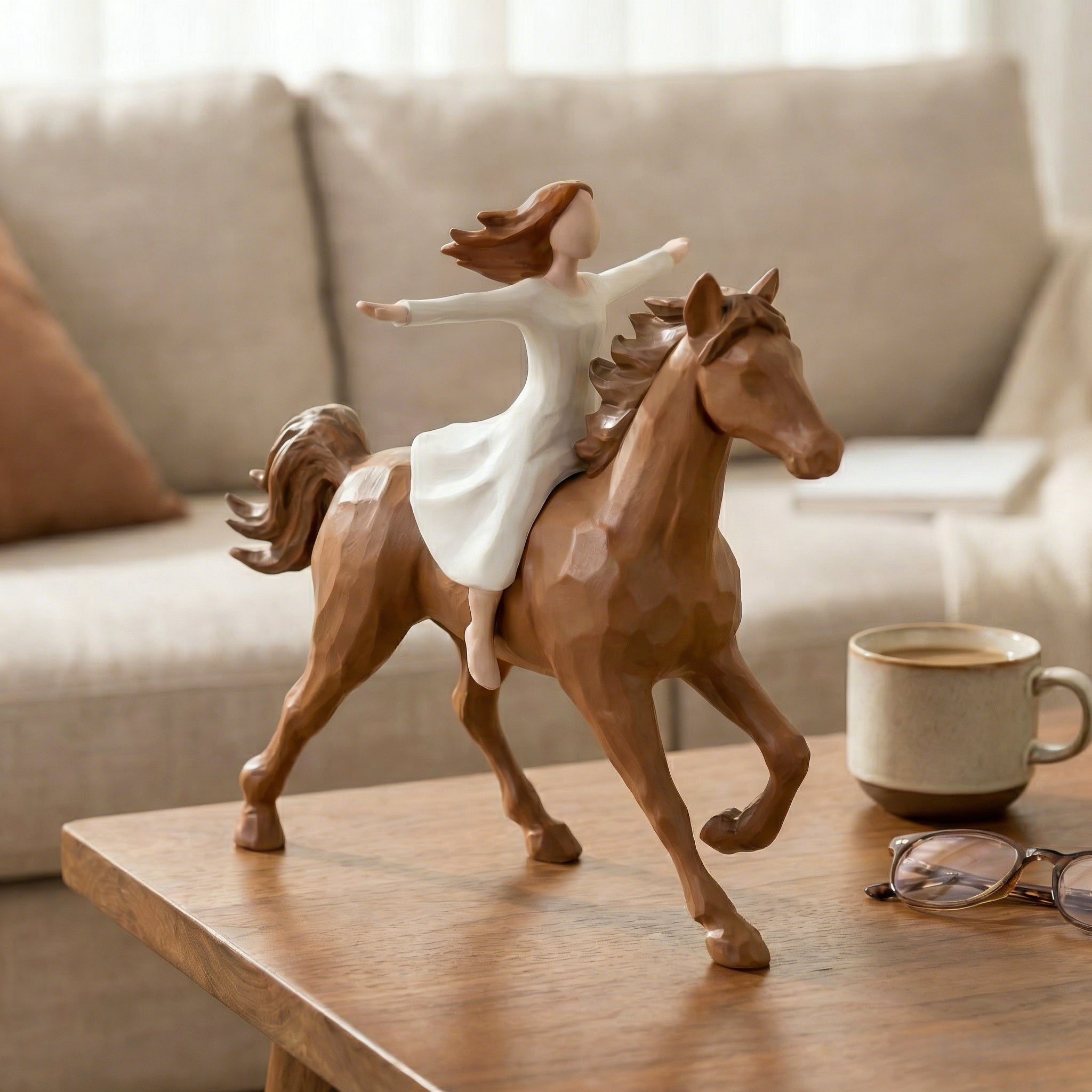 Figurine Fille à Cheval en Résine Faite à la Main