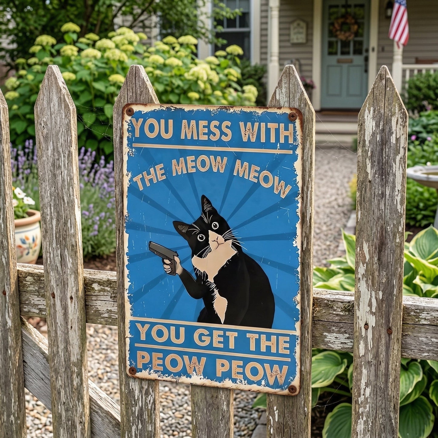 Vintage Black & White Cat Sign