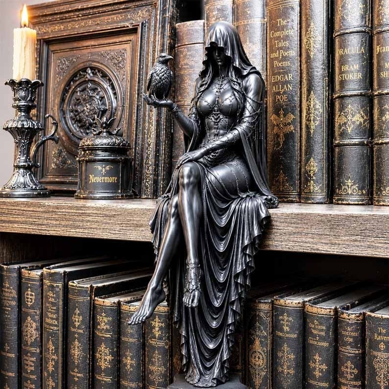 Gothic Raven Shelf Sitter Statue – A Symbol of Mystery, Wisdom & Dark Elegance