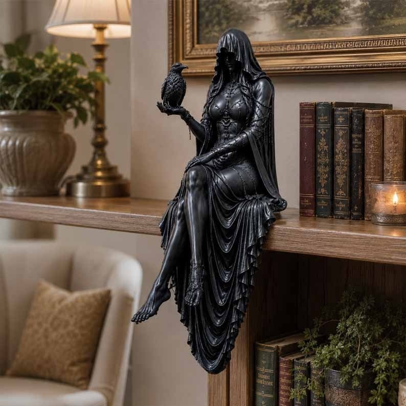 Gothic Raven Shelf Sitter Statue – A Symbol of Mystery, Wisdom & Dark Elegance