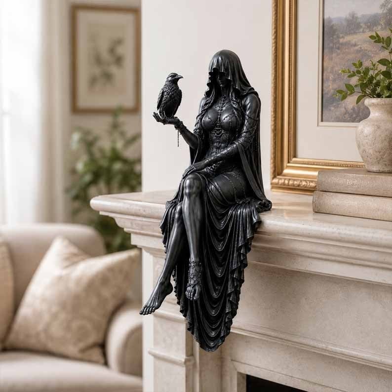 Gothic Raven Shelf Sitter Statue – A Symbol of Mystery, Wisdom & Dark Elegance