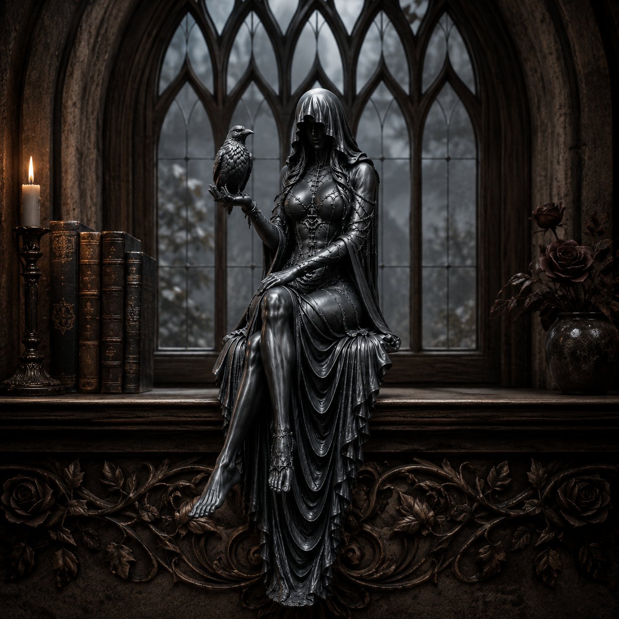 Gothic Raven Shelf Sitter Statue – A Symbol of Mystery, Wisdom & Dark Elegance