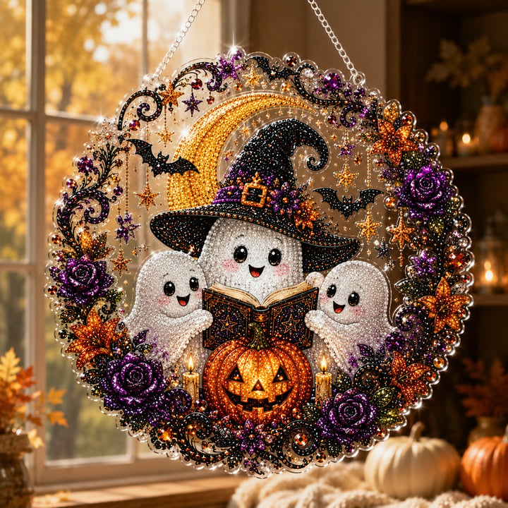 Black Cat Moon Diamond Art Hanging Ornament Kit – Relaxing DIY Halloween Craft