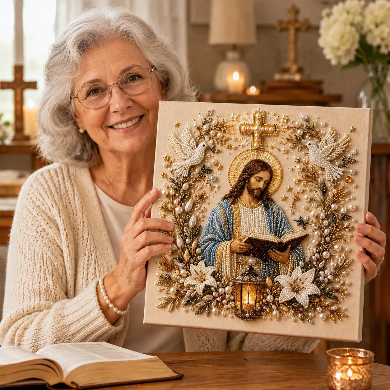 DIY Jesus Pearl Art Kit – 3D Christian Artwork for Prayer Corners & Faith Gifts