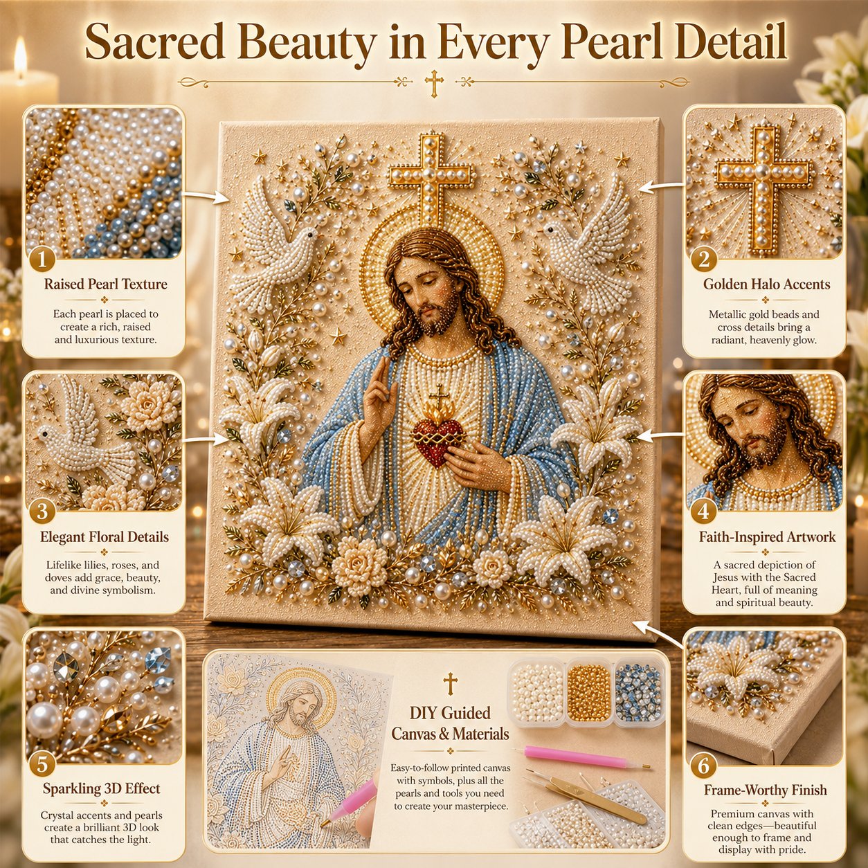 DIY Jesus Pearl Art Kit – 3D Christian Artwork for Prayer Corners & Faith Gifts