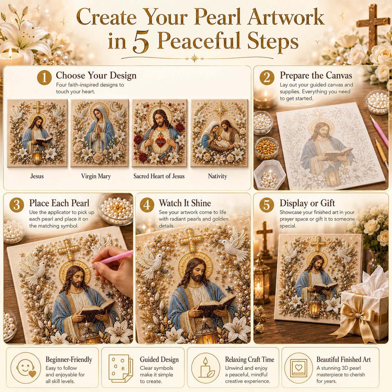 DIY Jesus Pearl Art Kit – 3D Christian Artwork for Prayer Corners & Faith Gifts
