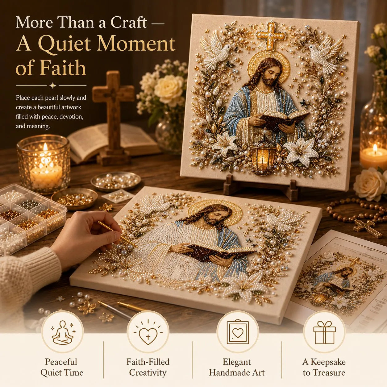 DIY Jesus Pearl Art Kit – 3D Christian Artwork for Prayer Corners & Faith Gifts