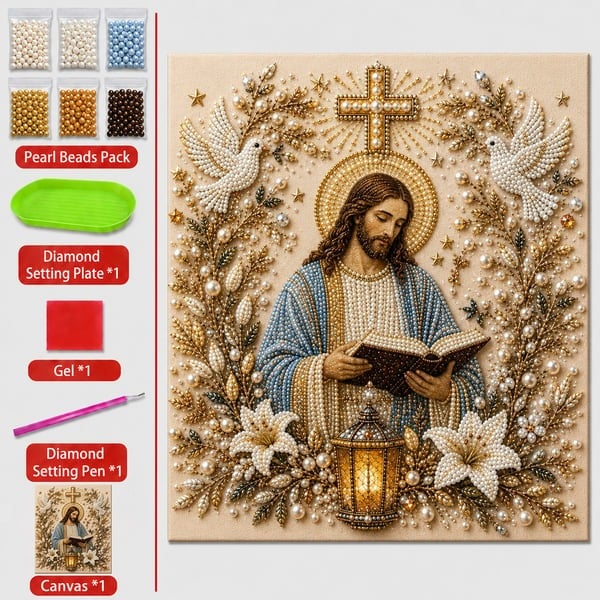DIY Jesus Pearl Art Kit – 3D Christian Artwork for Prayer Corners & Faith Gifts