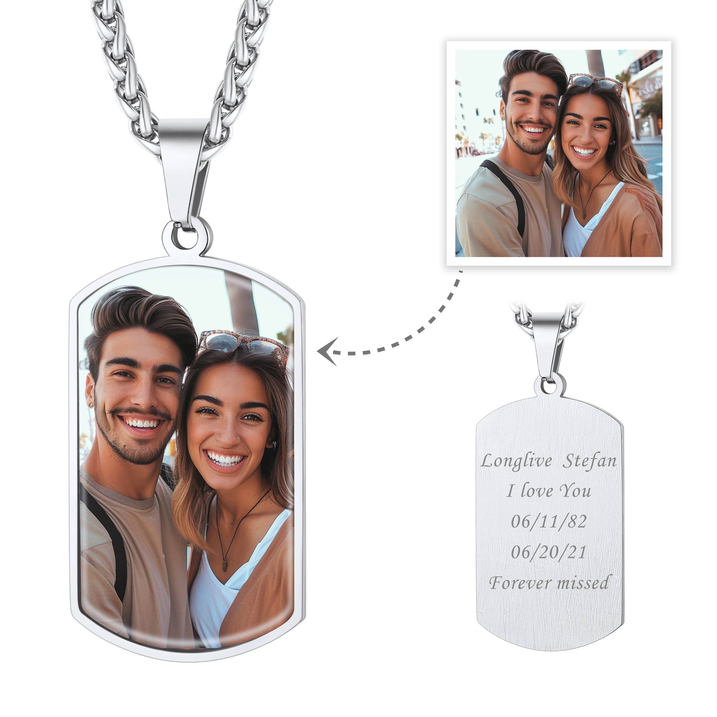 Personalized Dog Tag Picture Necklace for Men Women