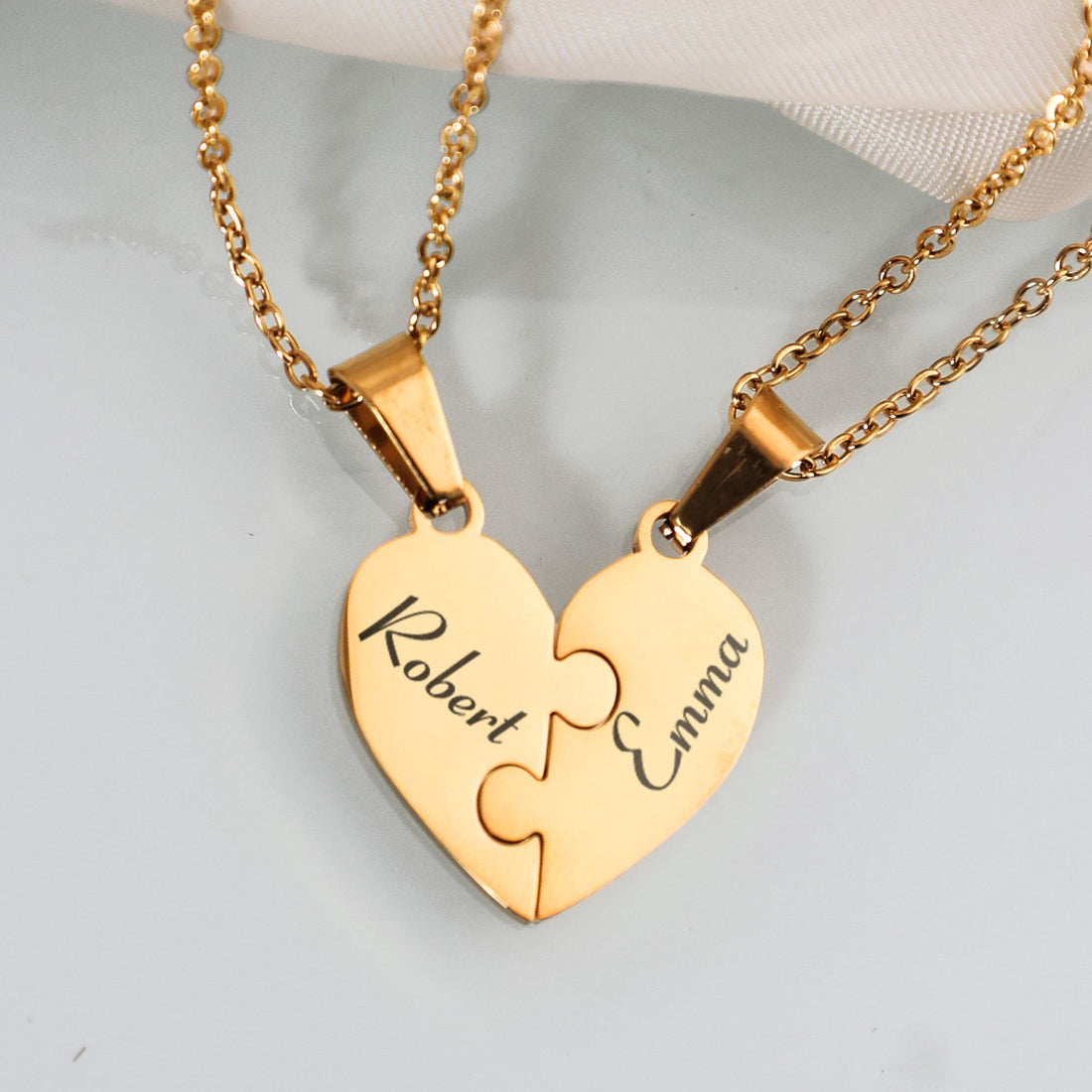 Friendship Puzzle Hearts - Personalized Heart Puzzle Name Necklace - Christmas Gift For Friend