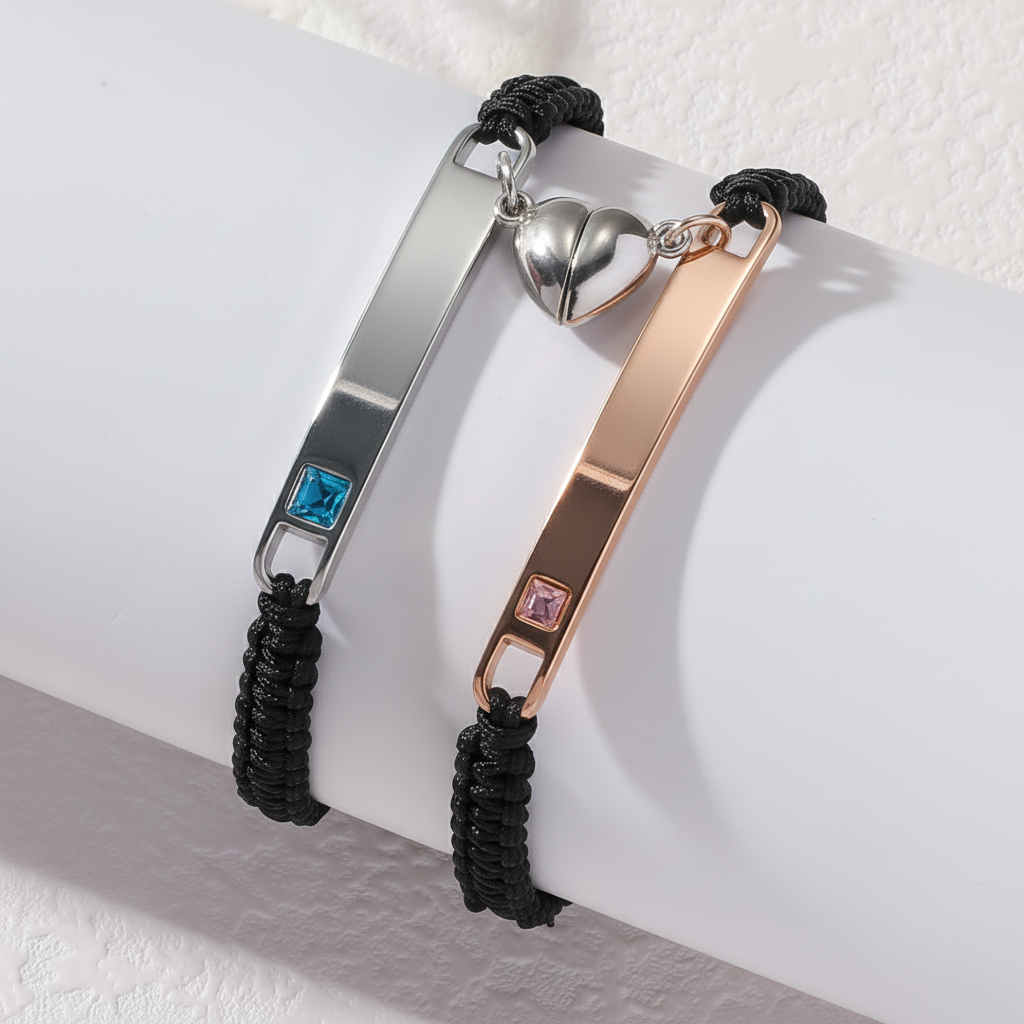 Personalized Matching Magnetic Heart Bracelets – Anniversary Jewelry for Couples