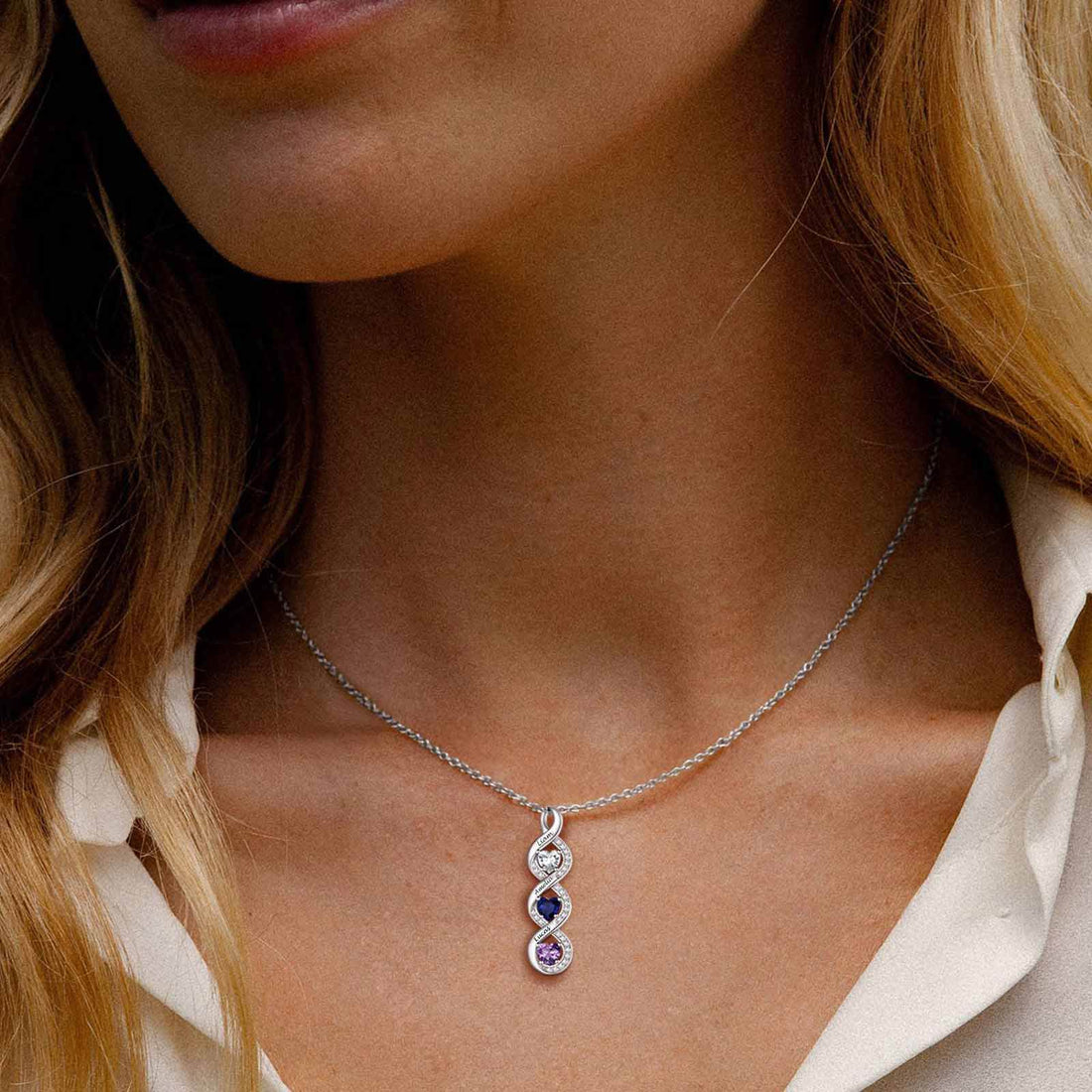 Custom Name Birthstone Infinity Necklace for Mom