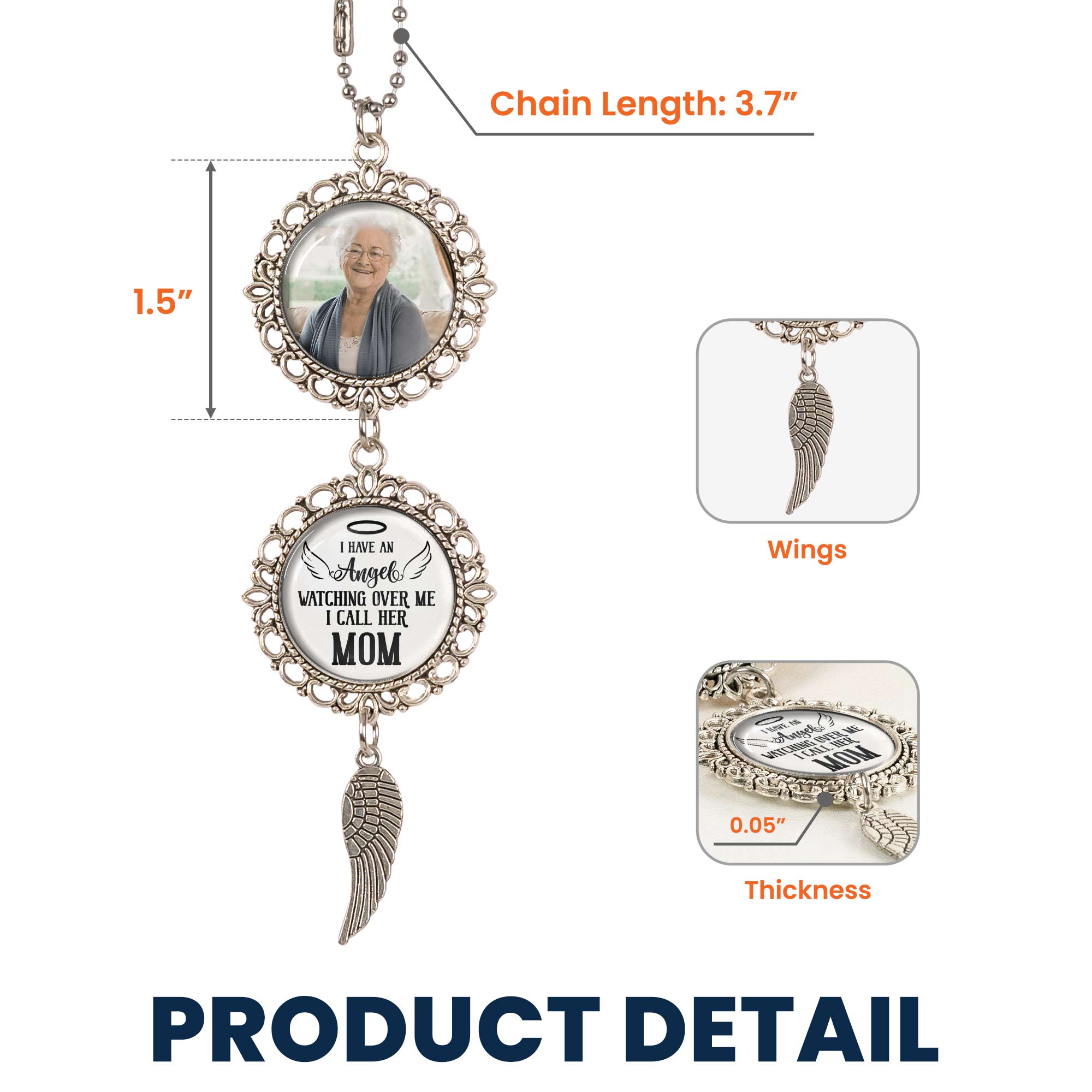 Personalized Car Ornament – 'I Have an Angel Watching Over Me' with Custom Photo and Wing – Heartfelt Gift for Mother’s Day, Family and Car Decor