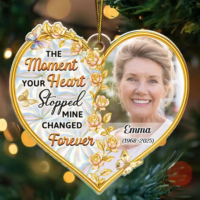Custom Photo Memorial The Moment Your Heart Stopped - Personalized Custom Shaped Acrylic Ornament