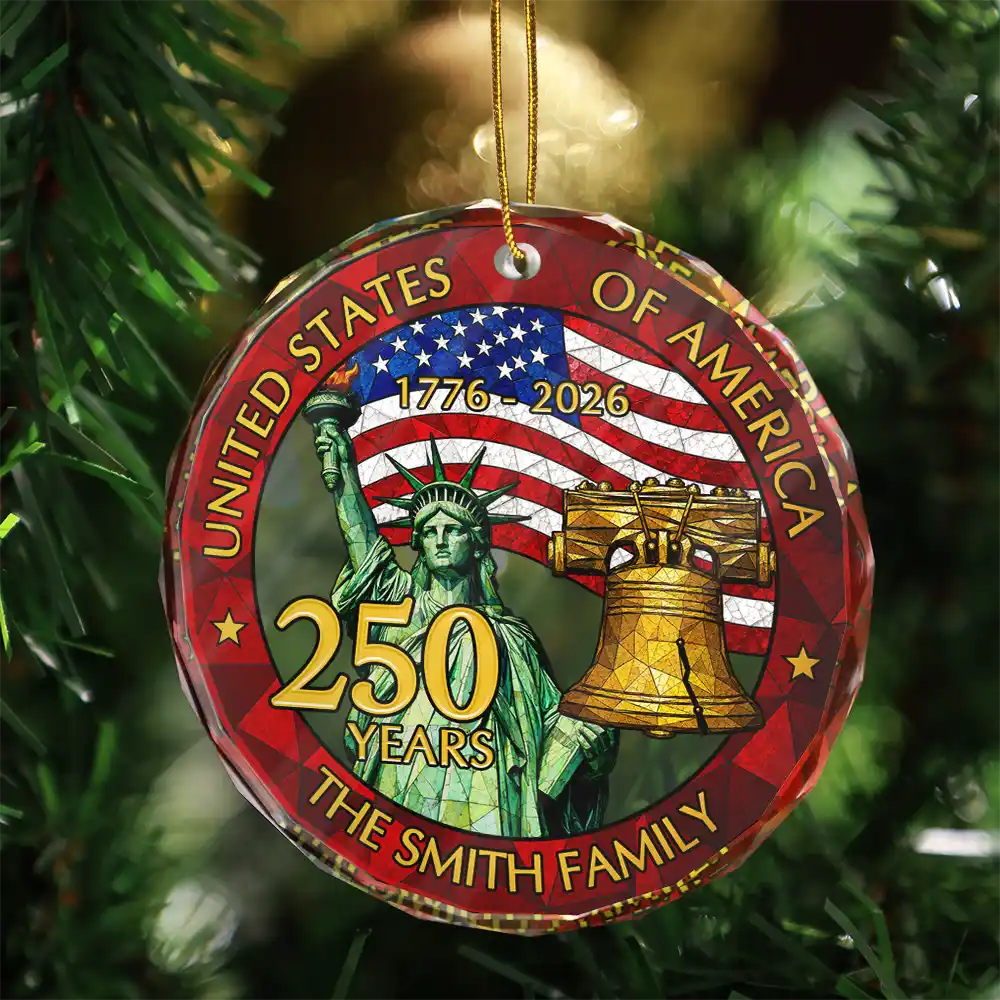 250th Anniversary USA - Personalized Circle Glass Ornament