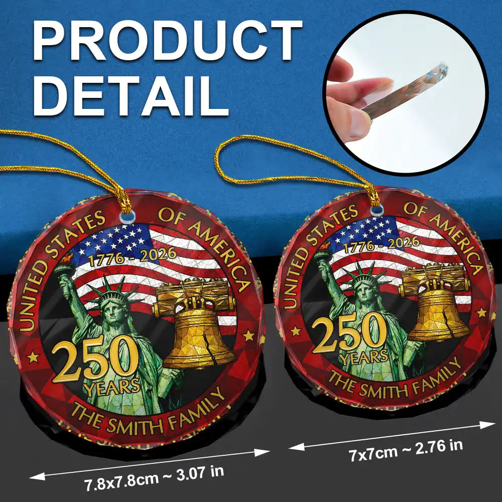 250th Anniversary USA - Personalized Circle Glass Ornament