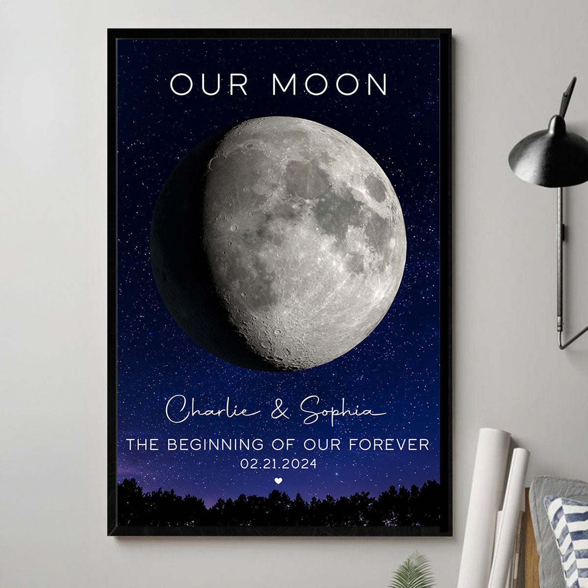 Our Moon Couple Gift Moon Phase Art Anniversary Gift For Him, Gift for Her Wedding Gift Personalized Poster