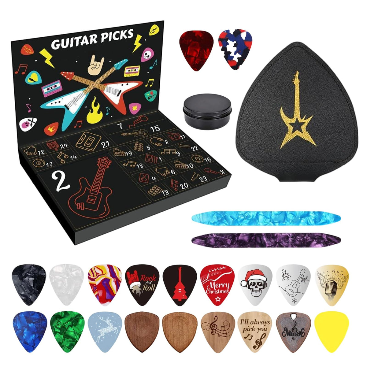 24-Day Guitar Pick Advent Calendar | Christmas Gift for Guitarists